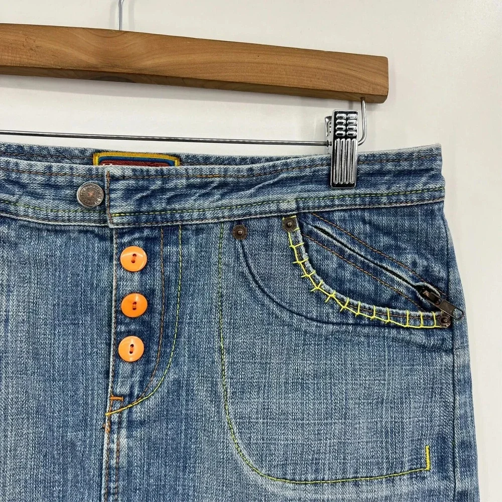 Blue Asphalt Vintage Y2K Denim Skirt Medium Wash Floral Trim Size 5